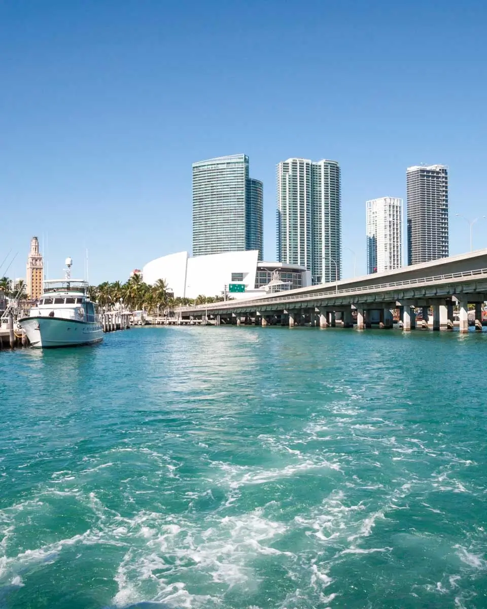 Miami Downtown skyscrapers view from the boat