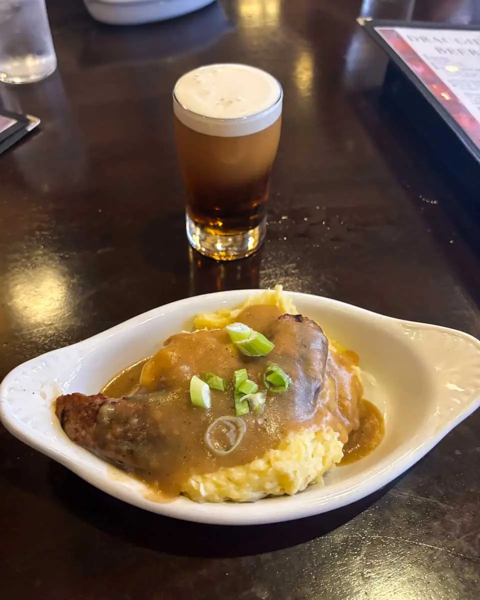 Nicholson's Bangers and Mash (Sausage and Mashed Potatoes) eaten at Street Food Tour and Findlay Market - Cincinnati