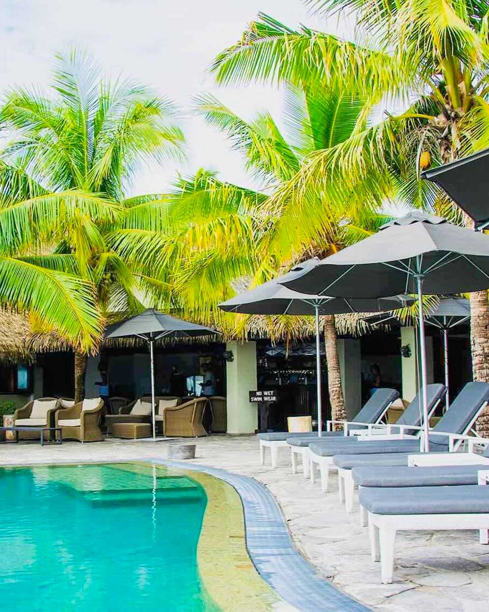 Outdoor pool area at Matamanoa Island Resort in Fiji