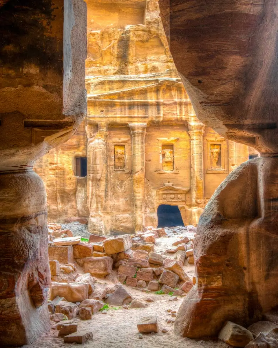 Roman Soldier's tomb viewed from garden tomb at Petra, Jordan