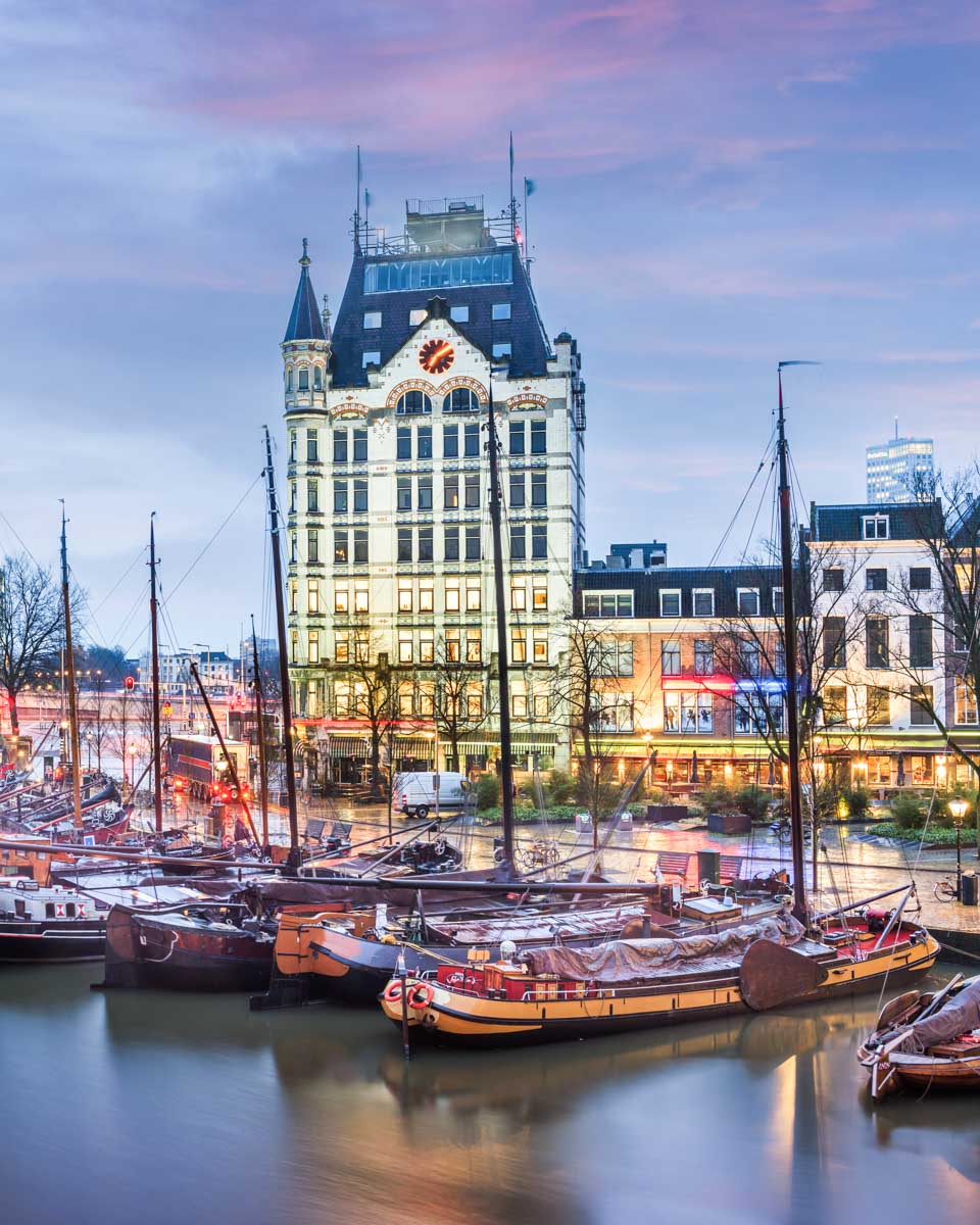 Rotterdam Port lit up in the evening