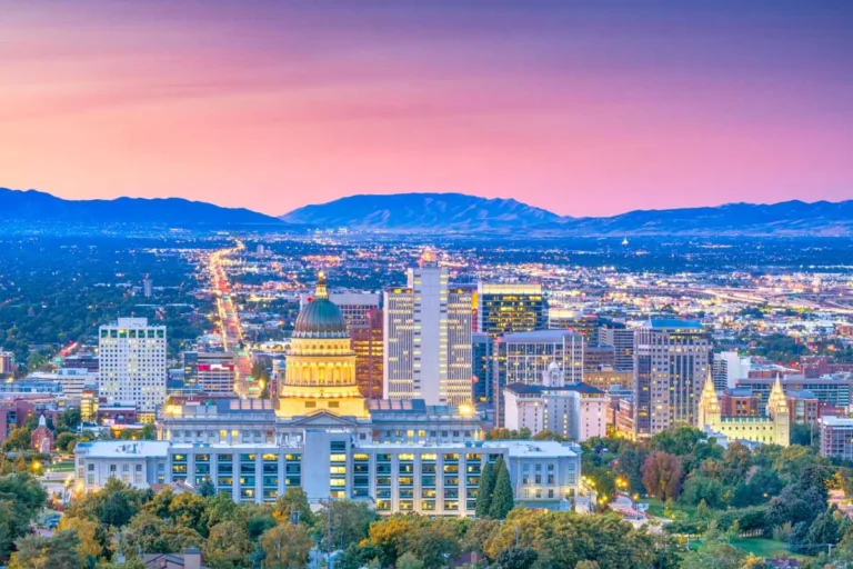 Salt Lake City, Utah at sunset dusk