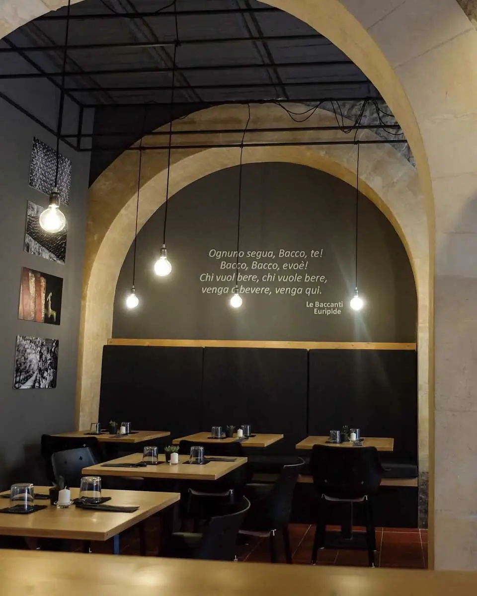 Seating area at Evoè in Syracuse, Italy