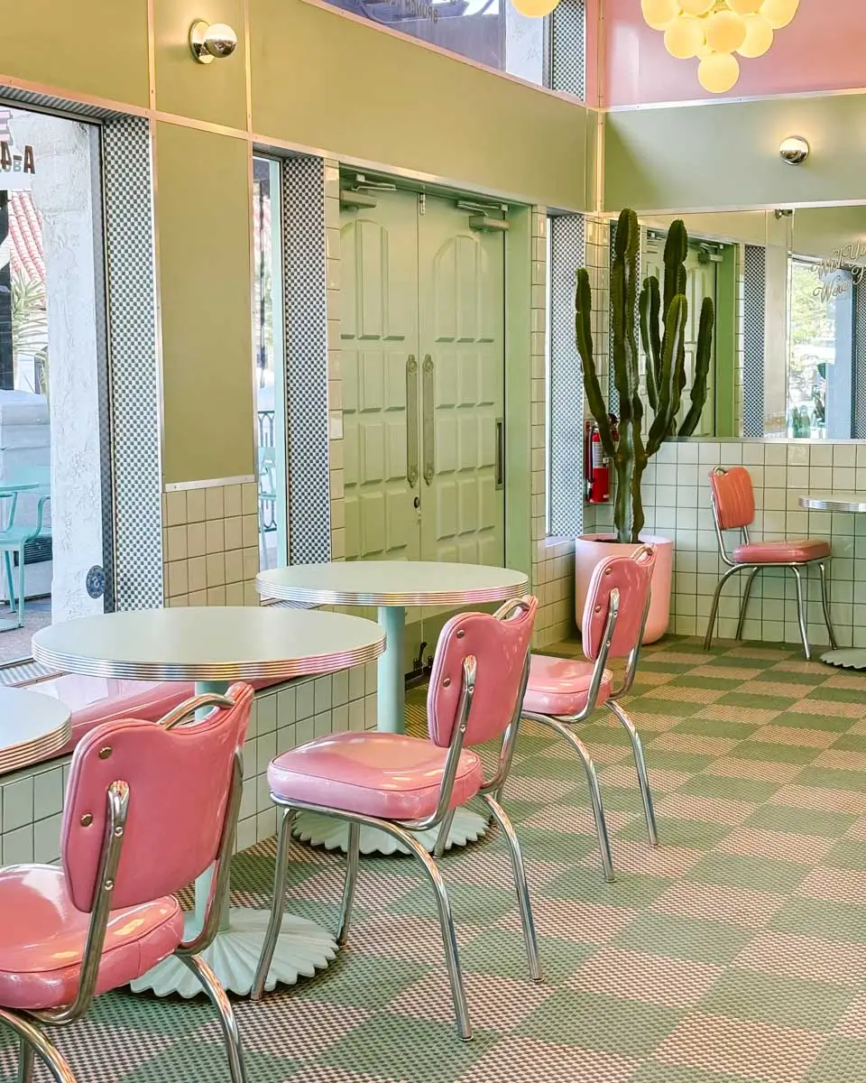 Seating area inside the Coffee Dose Cafe in Newport Beach