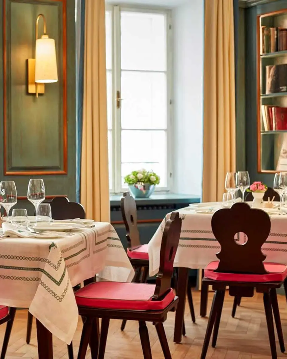 Seating area of restaurant at Hotel Goldener Hirsch in Salzburg