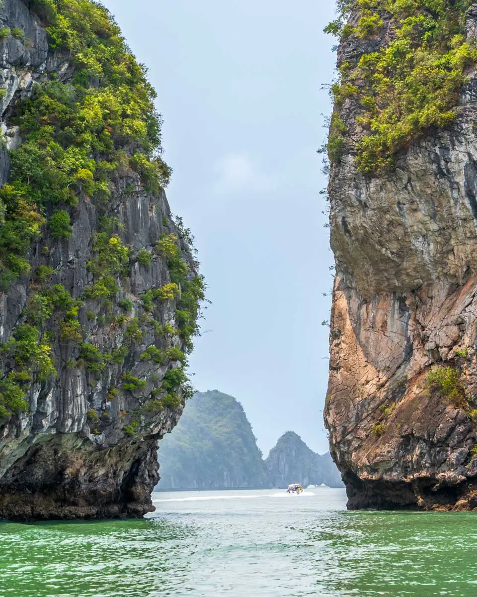 Small passage between two islets in Ha Long Bay, Quang Ninh, Vietnam