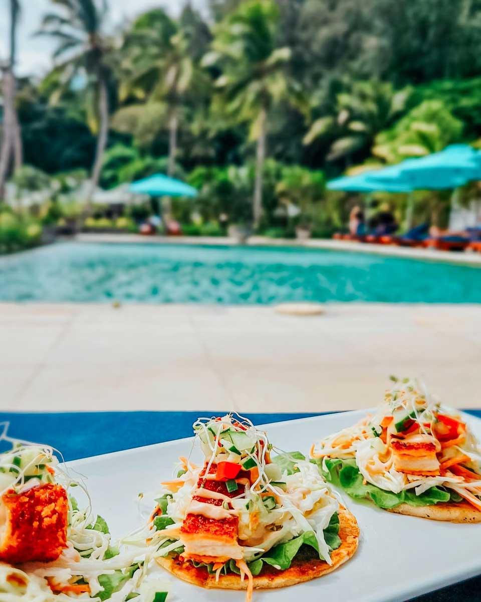 Taco eaten by the pool at Tropicana Island Resort in Fiji