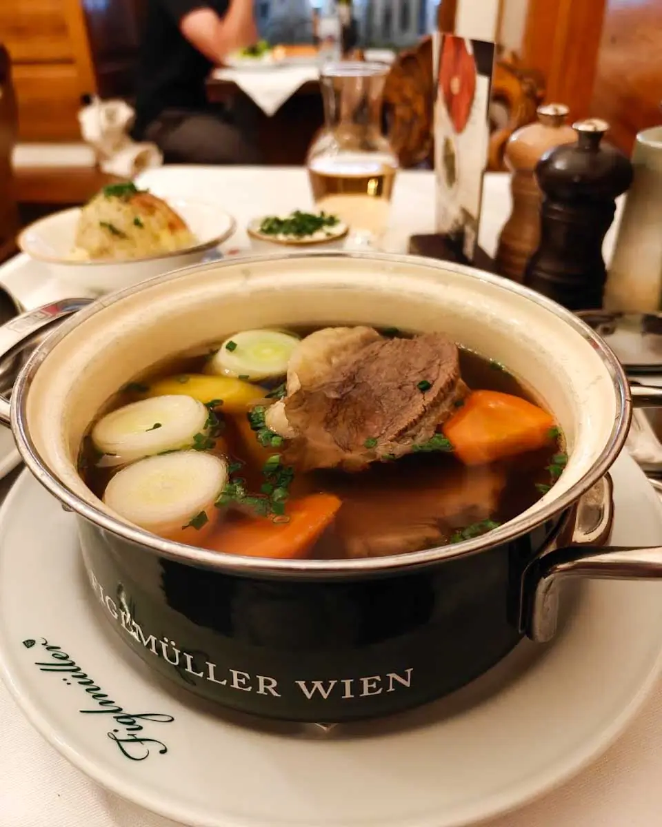Traditional Tafelspitz served at Figlmüller restaurant in Vienna