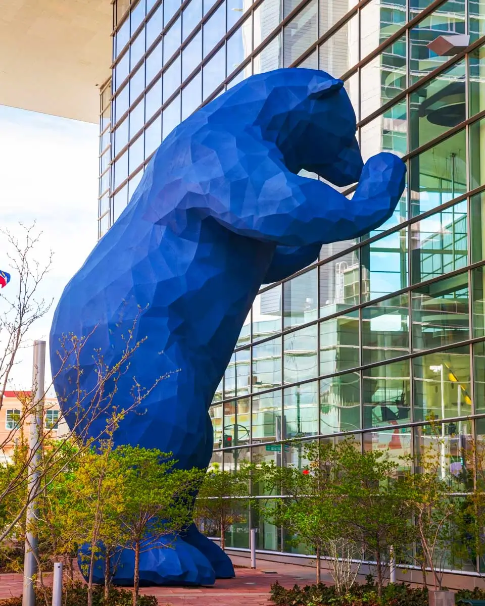 The Big Blue Bear sculpture at Colorado Convention Center in Denver Colorado