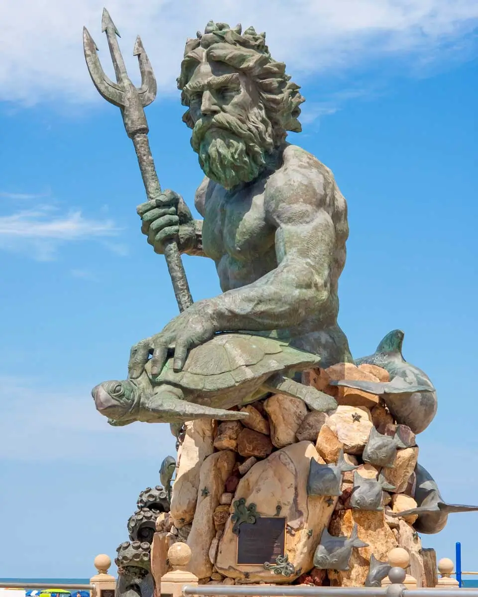 The King Neptune statue seen on a sunny day in Virginia Beach, Virginia