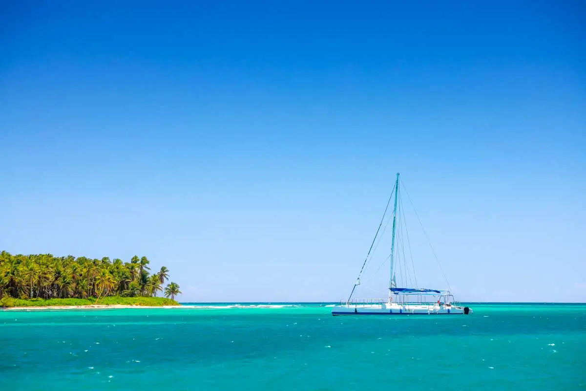 The ocean and catamaran seen on a sailing tour from Punta Cana, Dominican Republic