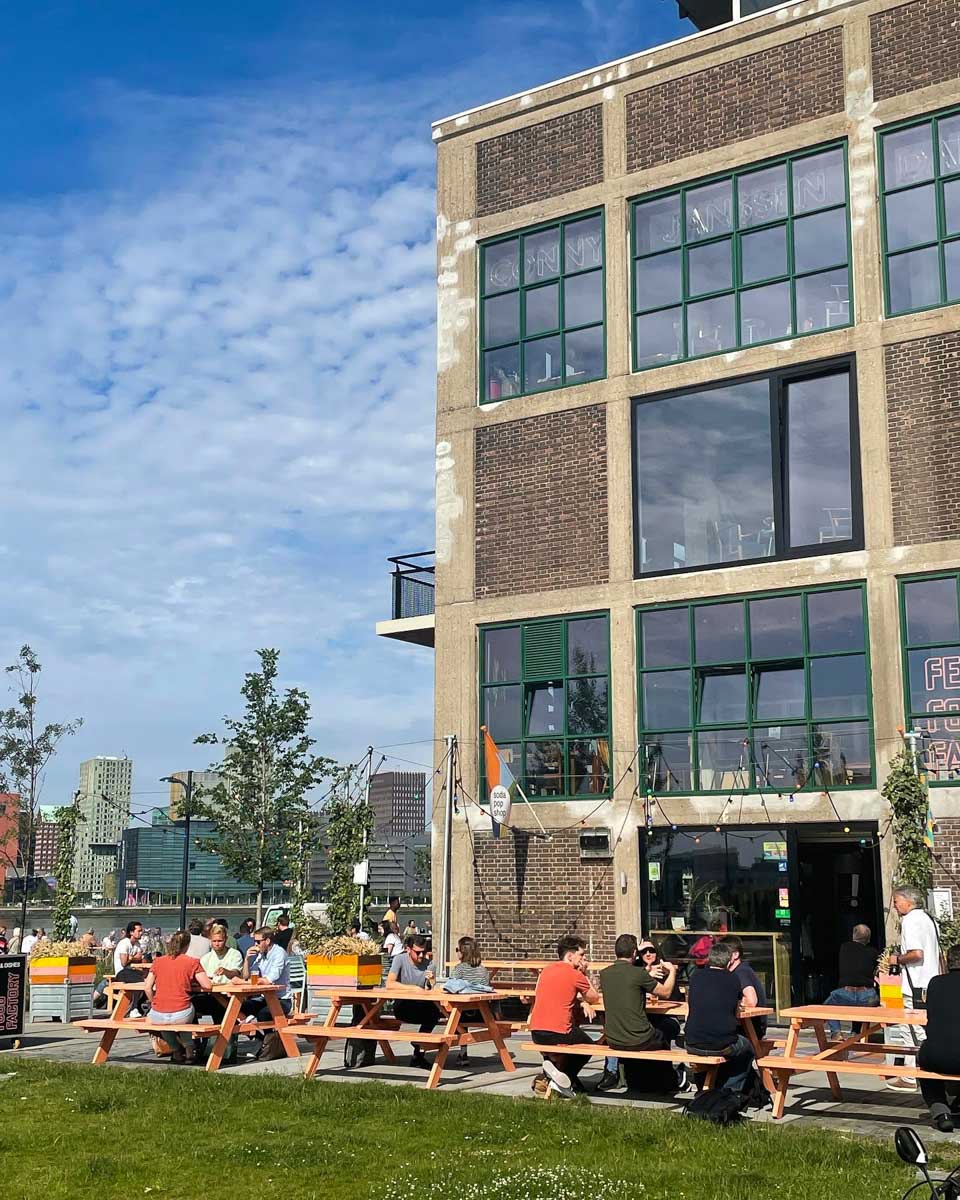 The ouside patio at Fenix Food Factory in Rotterdam