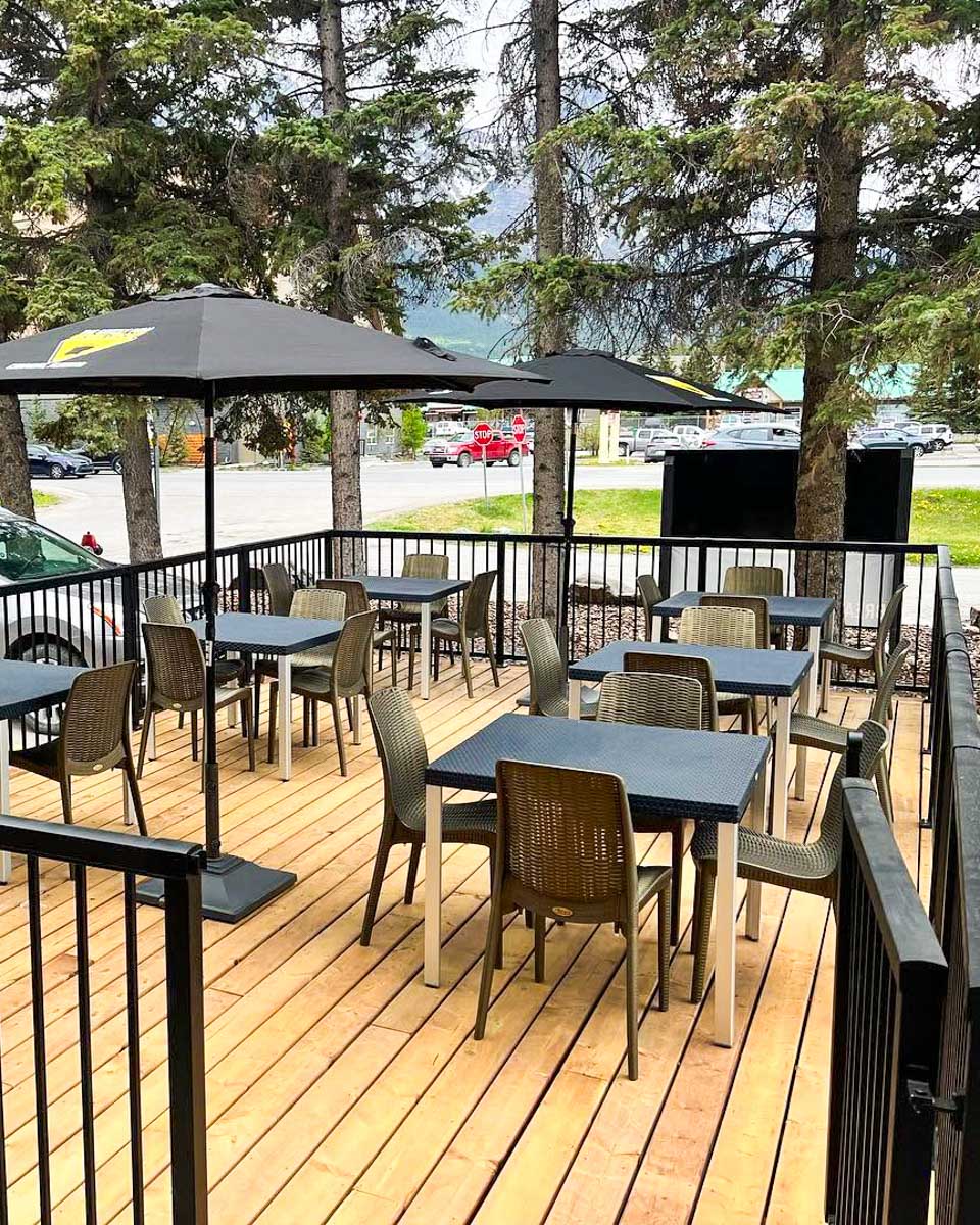 The outdoor patio at The Bankhead in Canmore
