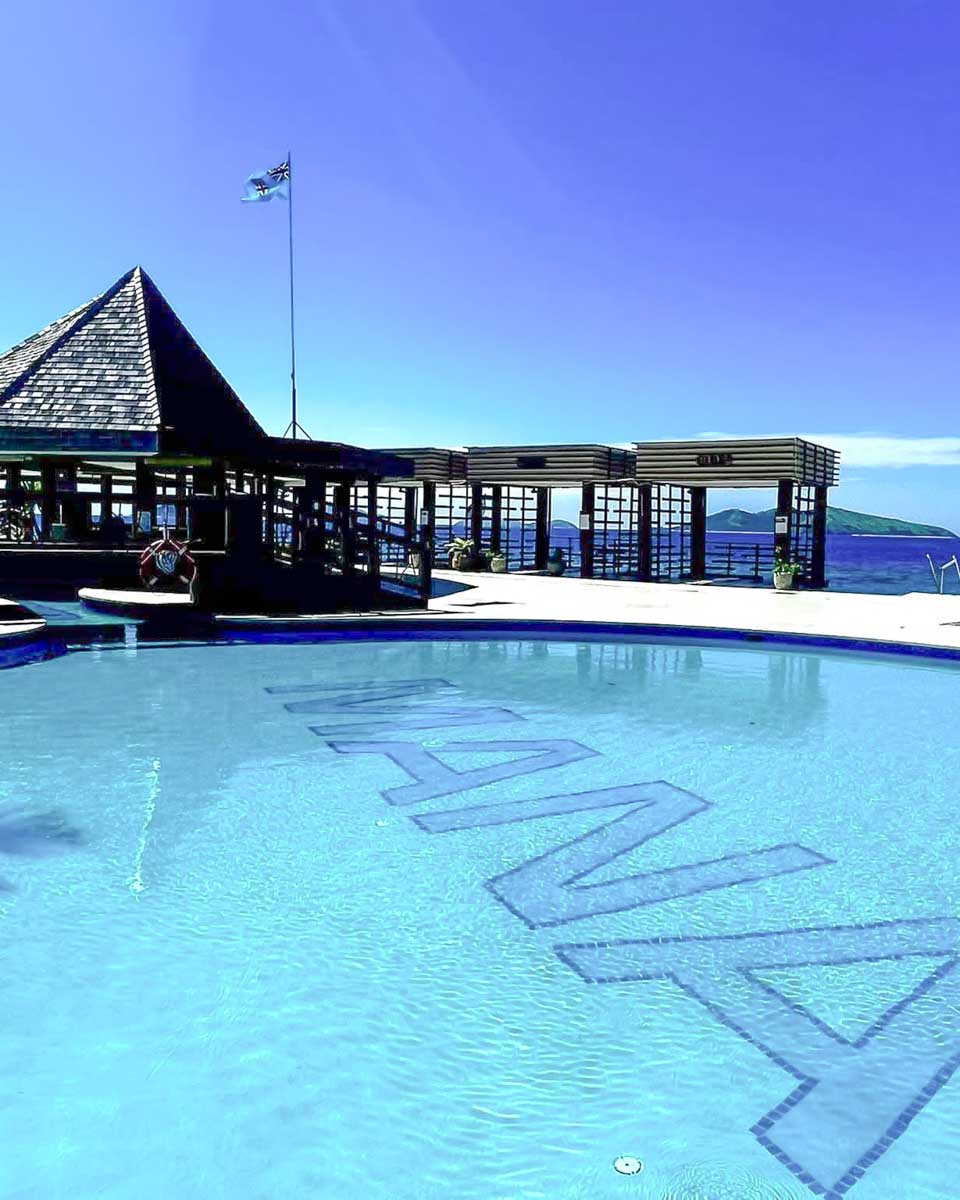 The outdoor pool at Mana Island Resort & Spa in Fiji