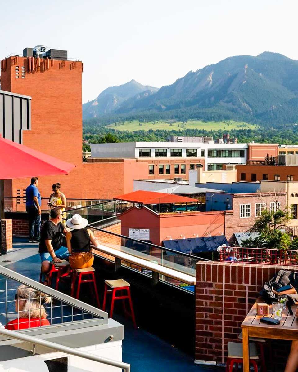 The outside terrace at Avanti Food & Beverage in Boulder