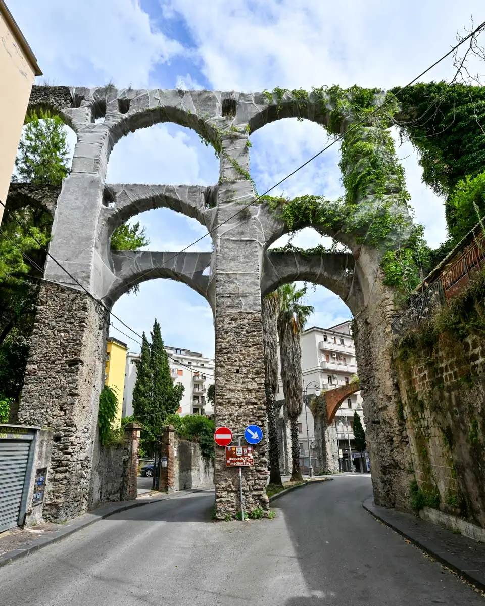 The surviving fragment old of medieval Italian aqueducts in the city of Salerno, Italy