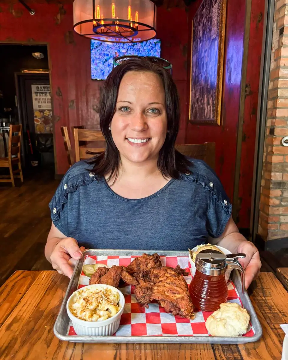 Theresa eating food at The Eagle - OTR - Cincinnati