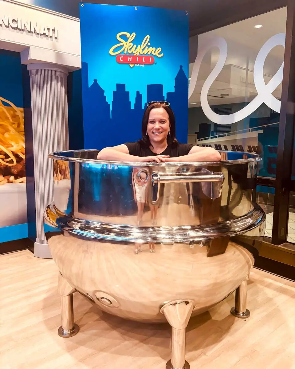 Theresa in the chili pot at Skyline Chili - Fountain Square - Cincinnati