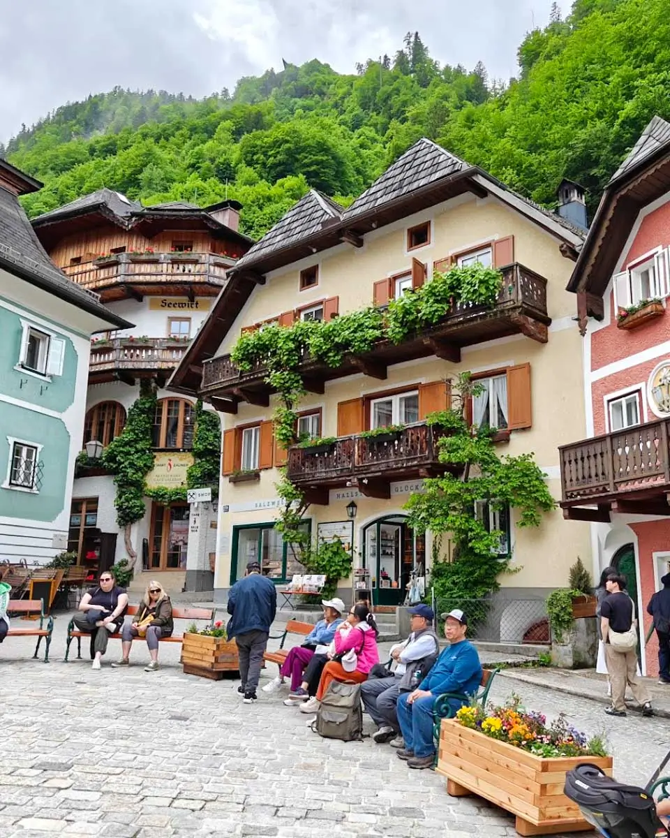 Colorful streets in the town of Hallstatt, Austria