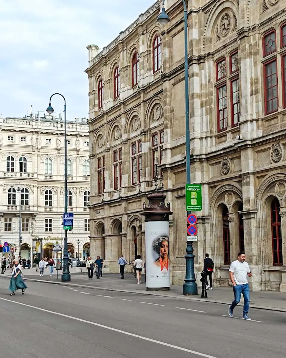 Side view of the Vienna State Opera in Vienna's city center.