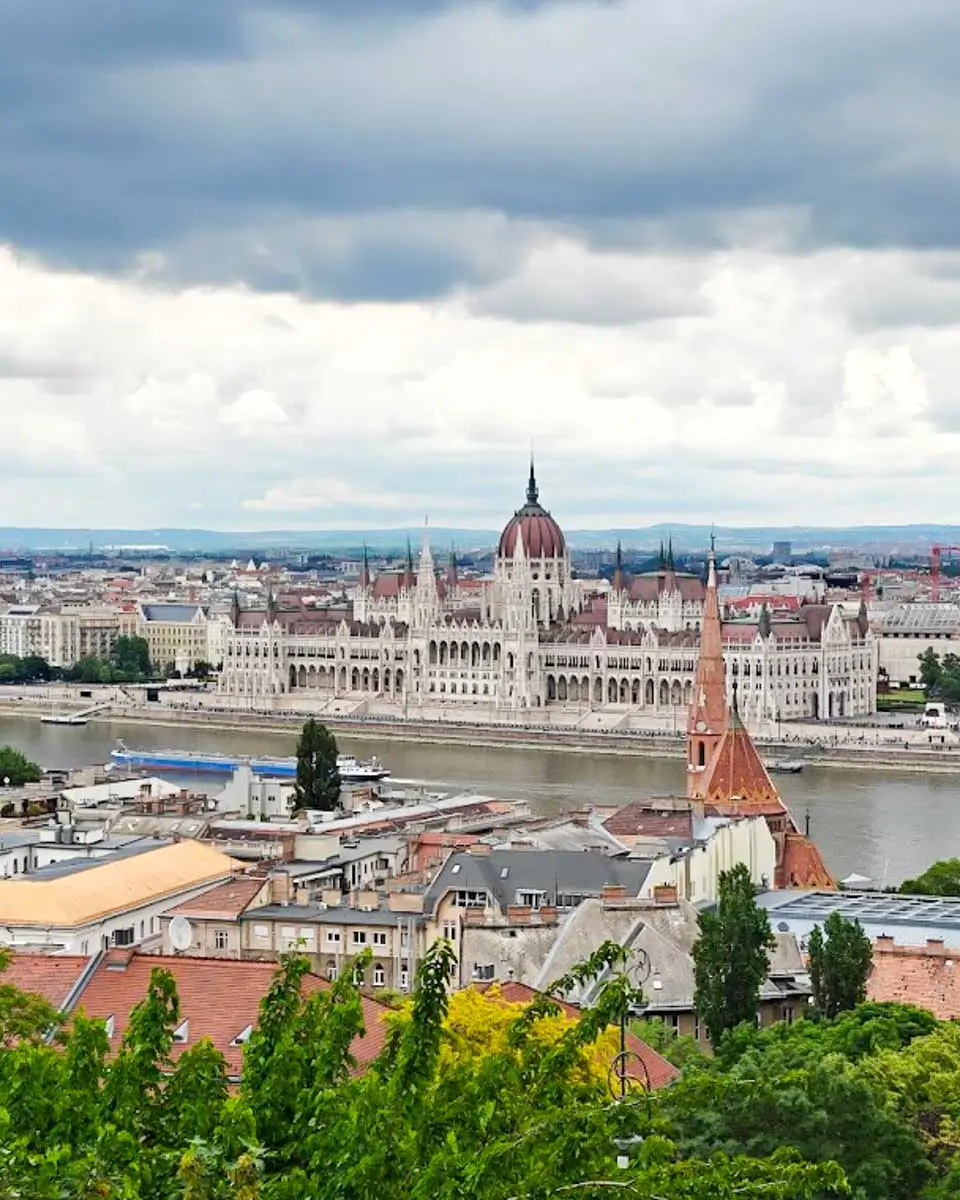 Panoramic view of the Budapest skyline from Fisherman's Bastion overlooking the Danube River