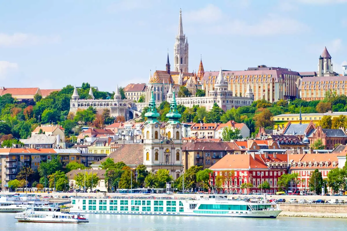 View of Buda side of Budapest with the Castle, St. Matthias and other landmarks
