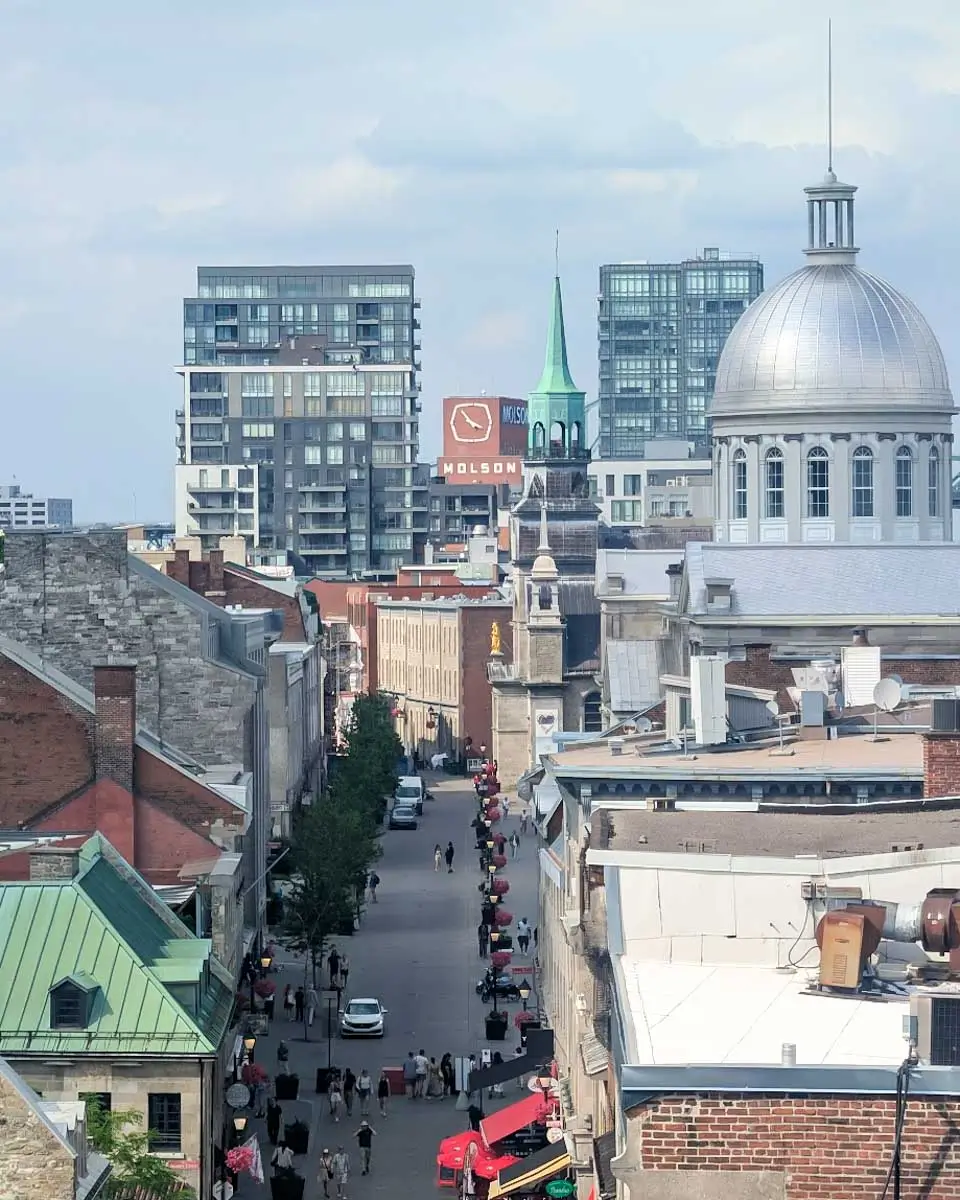 View of Old Montreal from the Terrasse Sur L’Auberge restaurant