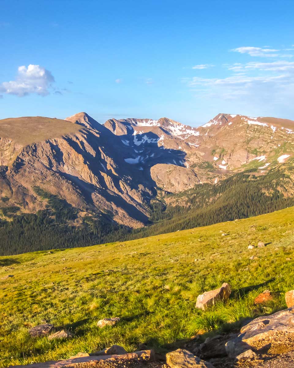 View of mountains in Rocky Mountain National Park from the Trail Ridge Road