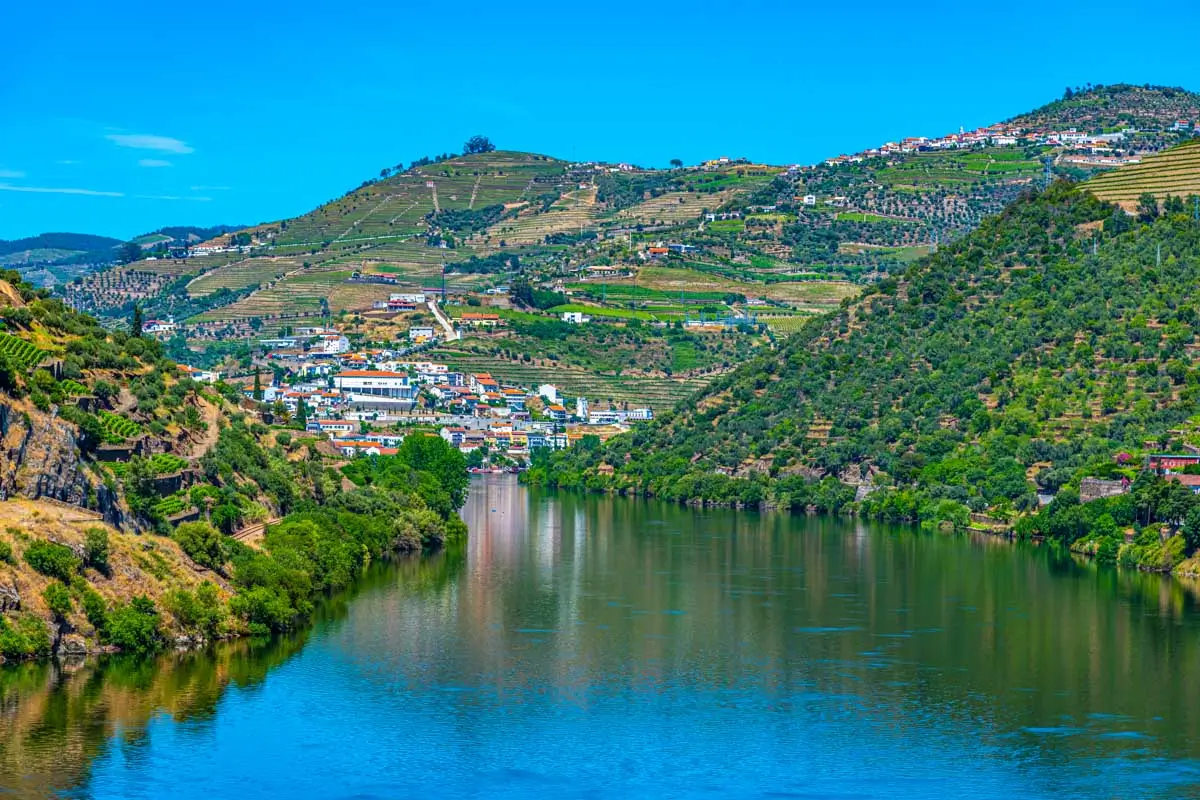 Village of Pinhao seen on a cruise on a tour from Porto Portugal
