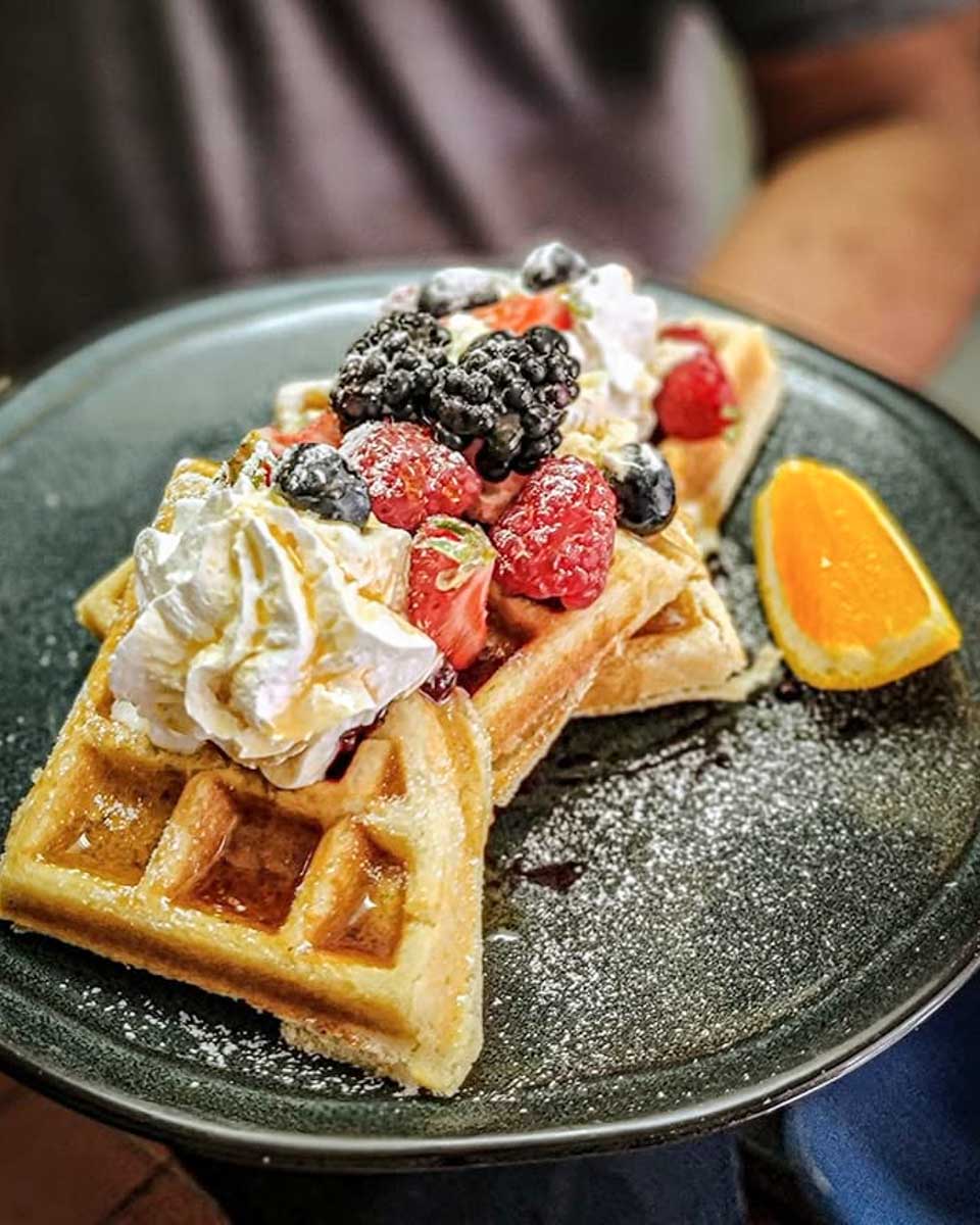 Waffles for breakfast at The Bankhead in Canmore