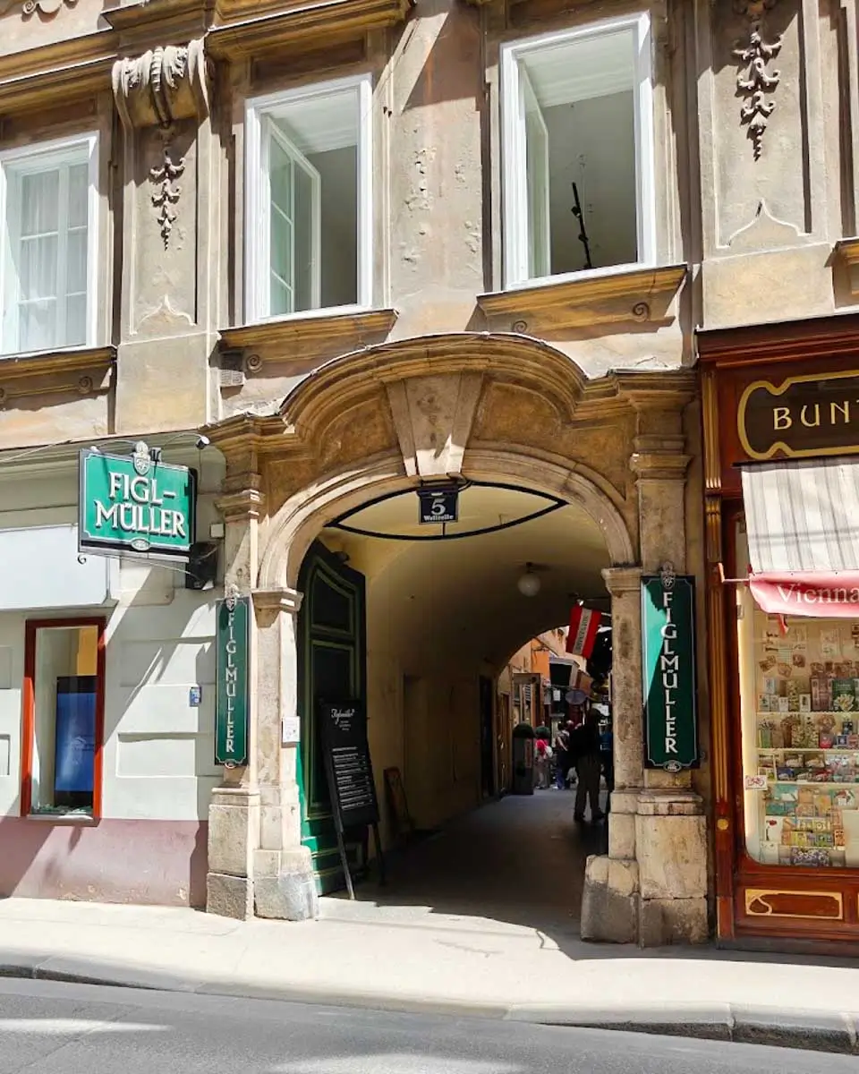 Entrance to Figlmüller restaurant in Vienna