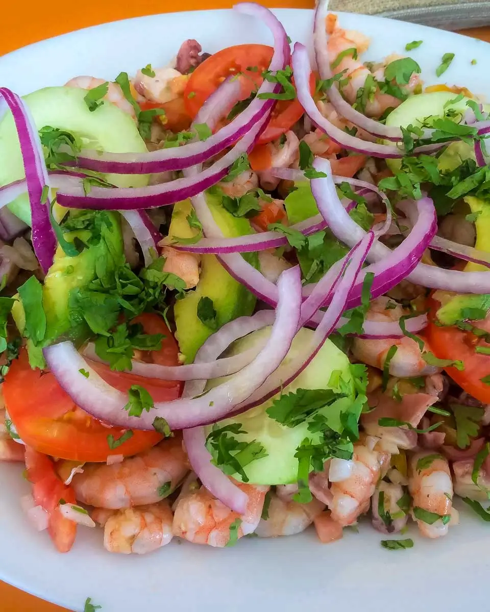 shrimp ceviche eaten on a private beach tour in Costa Maya