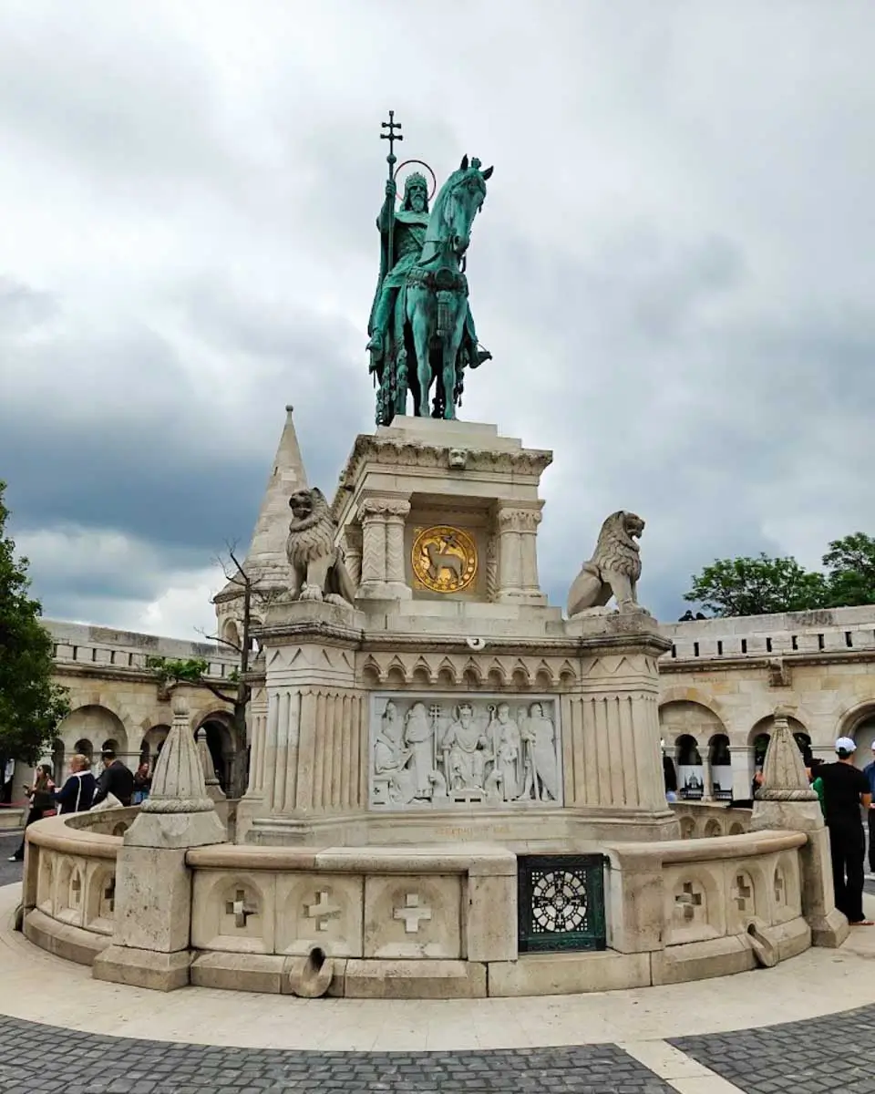 statue of Saint Stephen I besides Fisherman Bastion in Budapest