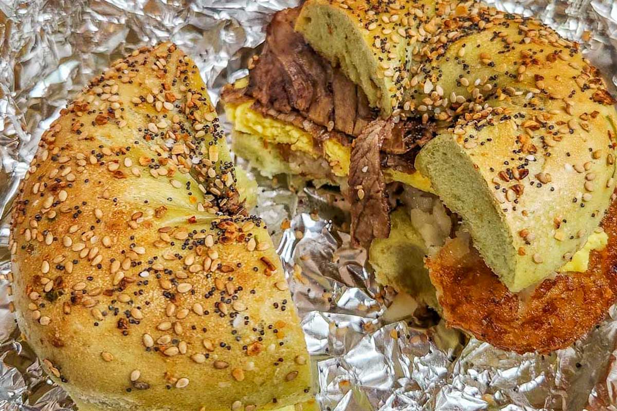 A-bagel-eaten-for-breakfast-in Siesta Key, Florida