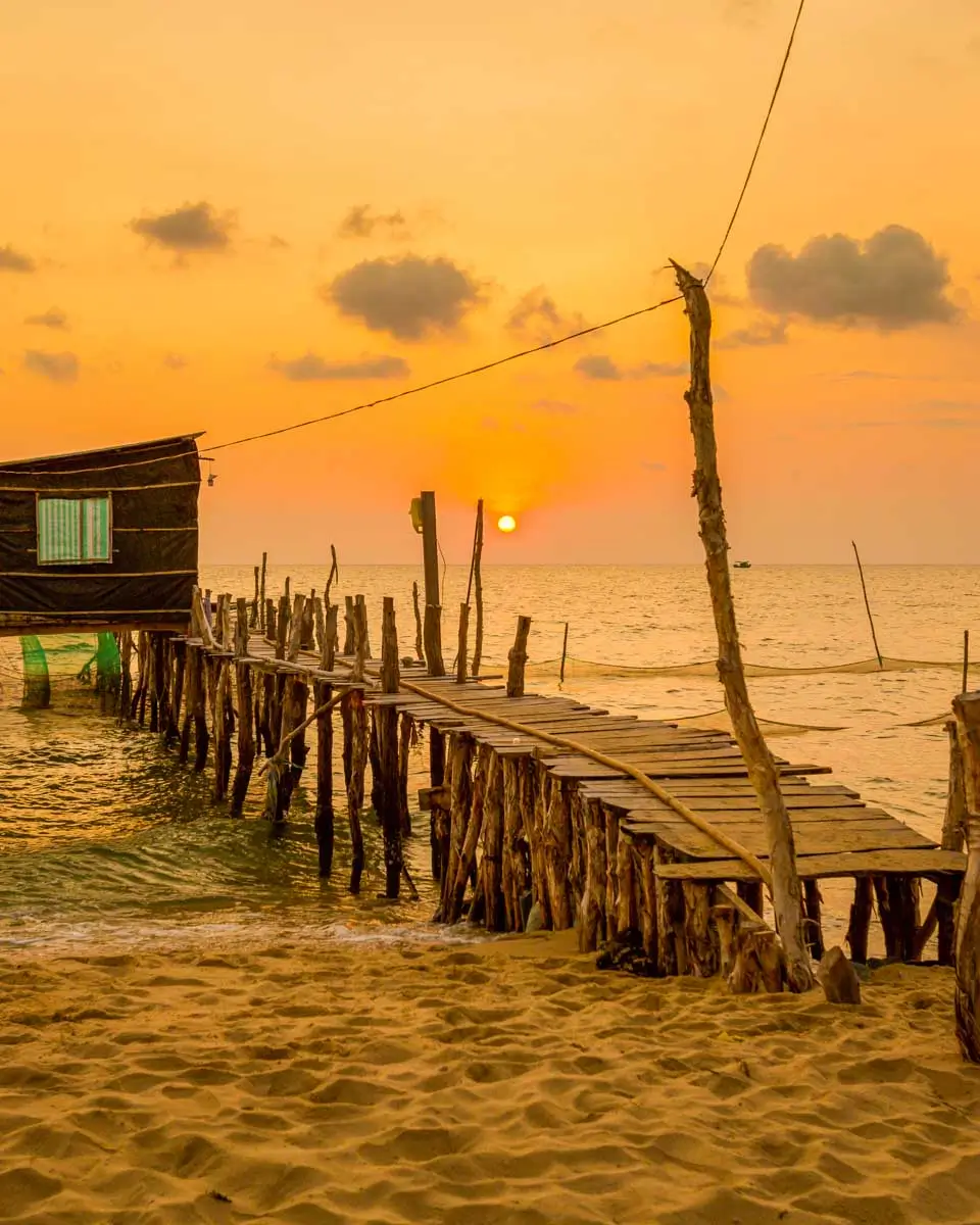 A dock at sunset at Ong Lang Beach in Phu Quoc, Vietnam