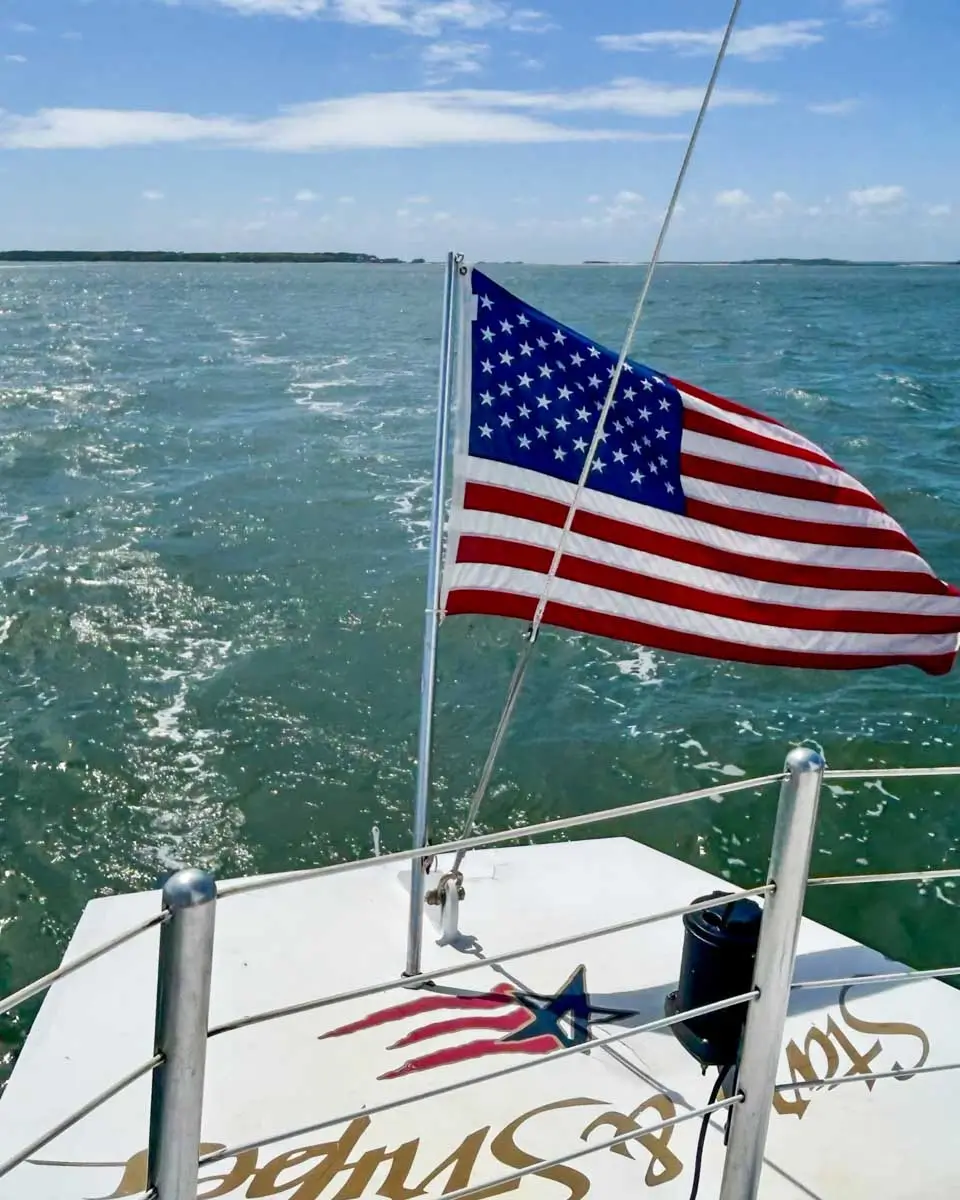 A flag on the America's Cup yacht at Hilton Head Island, USA