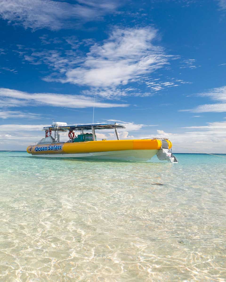 A semi-inflatable boat in whitsundays with Ocean Rafting
