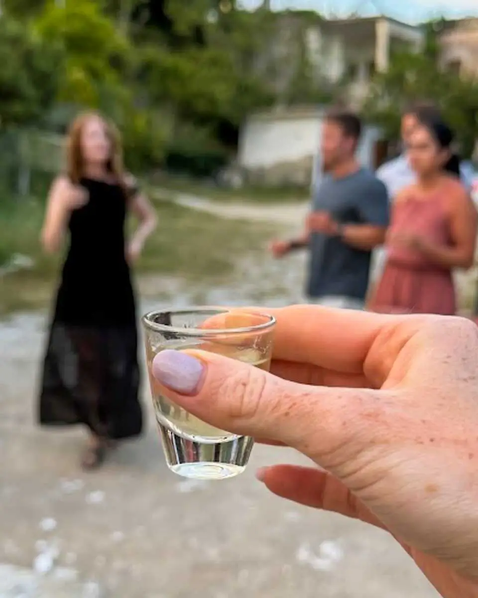 A shot of raki served at cooking class in Naxos, Greece