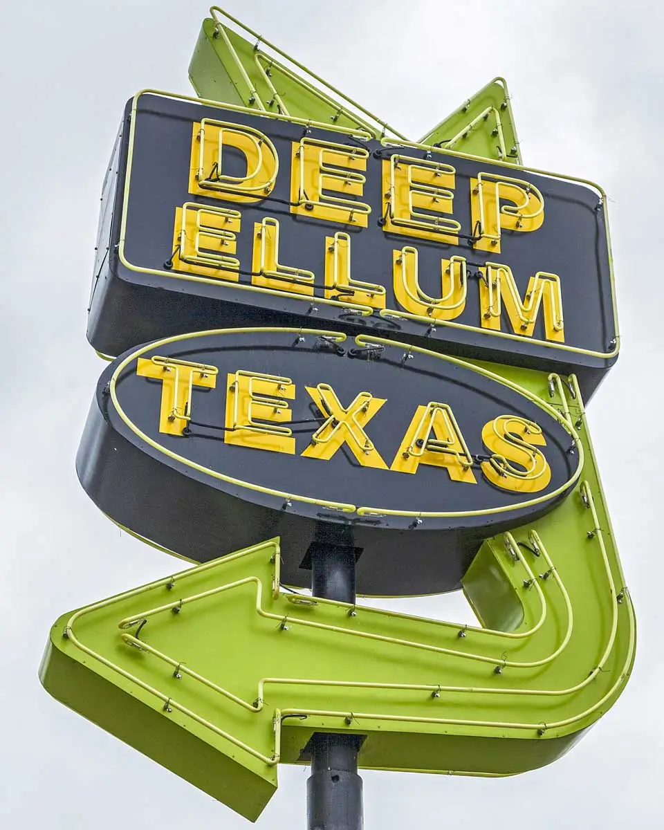 A sign for Deep Ellum neighborhood in Dallas, Texas