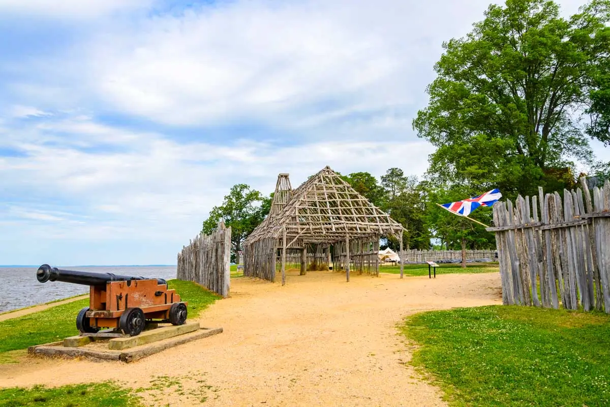 An old fort and cannon at Jamestown National Historic Site near Williamsburg, Virginia