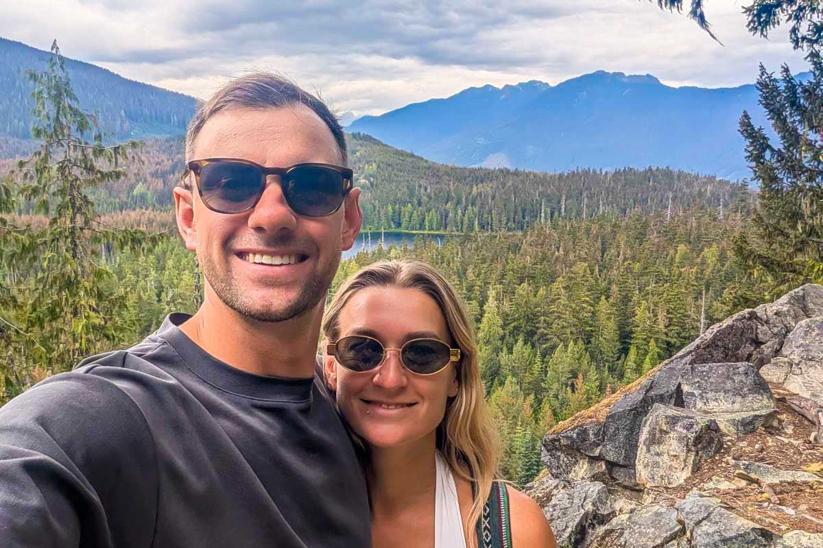 Bailey and Dan take a selfie hiking in the in the San Juan Islands