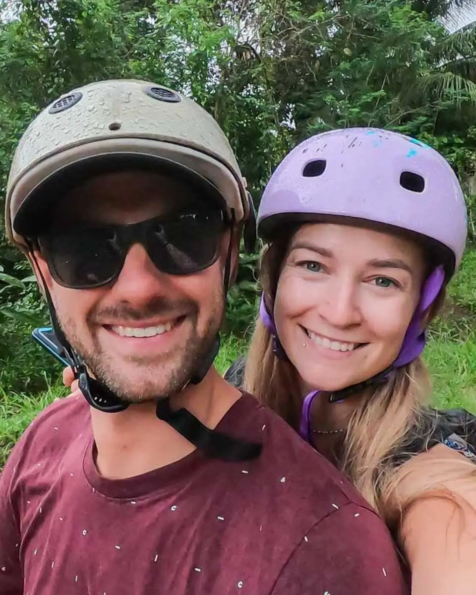 Bailey and Daniel taking a selfie on ATV tour in Roatan, Honduras