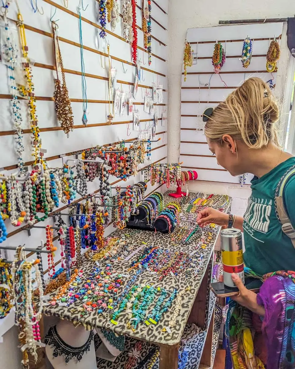Bailey checking jewellery at Cairns Night Market, Australia