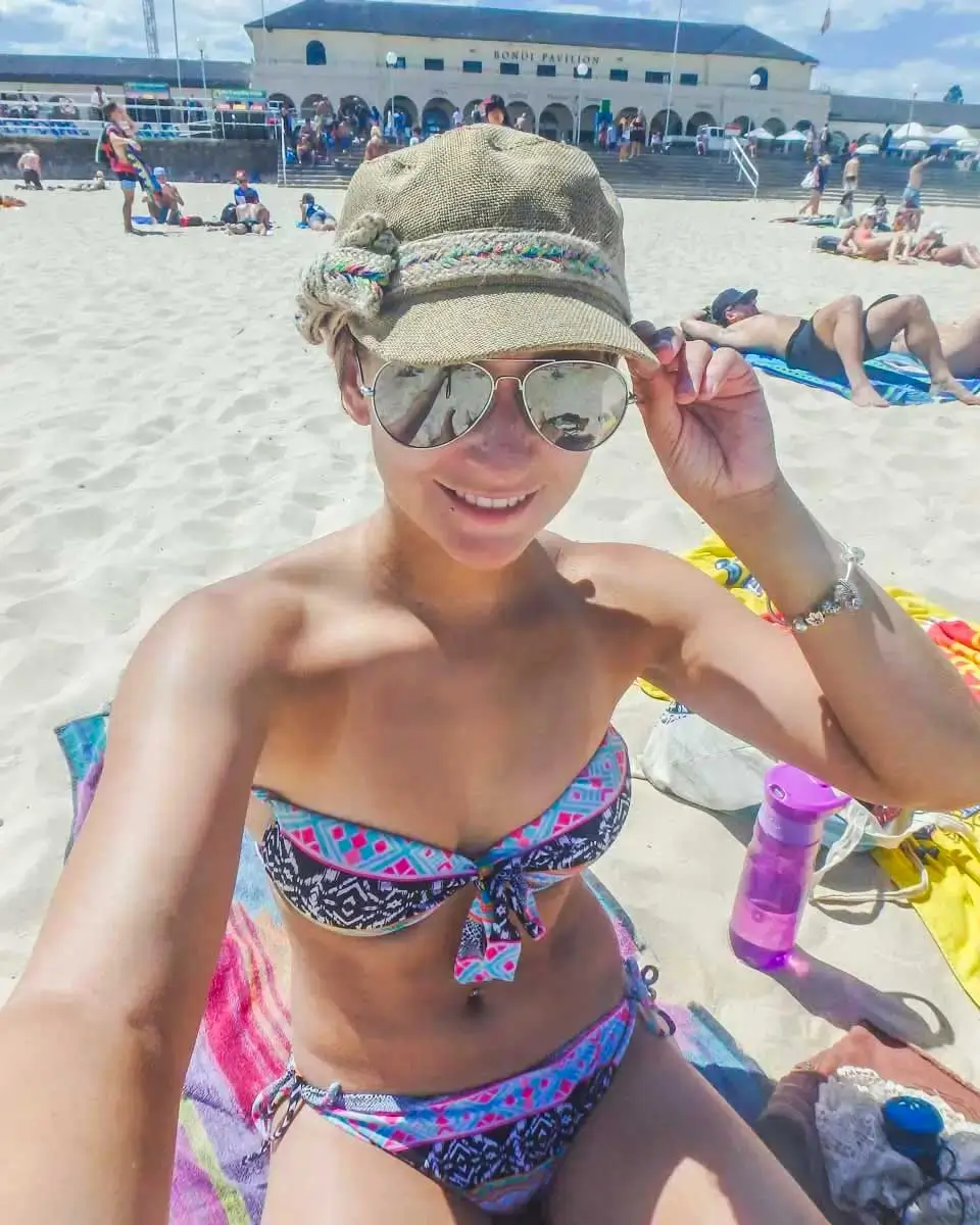 Bailey taking a selfie at Bondi Beach, Australia