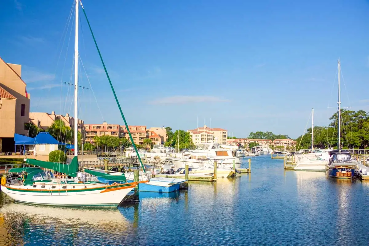 Boats in Shelter Cove Canal in Hilton Head, South Carolina 1