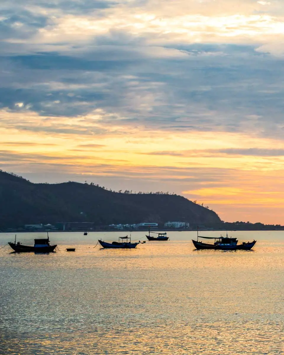 Boats seen from the sunset cruise tour in Nha Trang, Vietnam