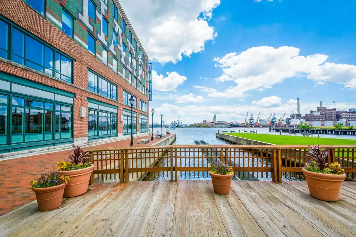 Bond Street Wharf, on the waterfront in Fells Point, Baltimore, Maryland