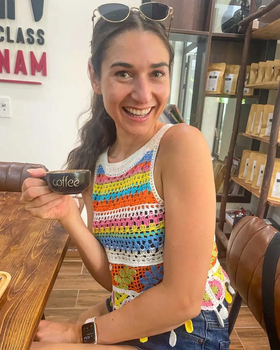 Brittni drinks coffee in Sapa, Vietnam