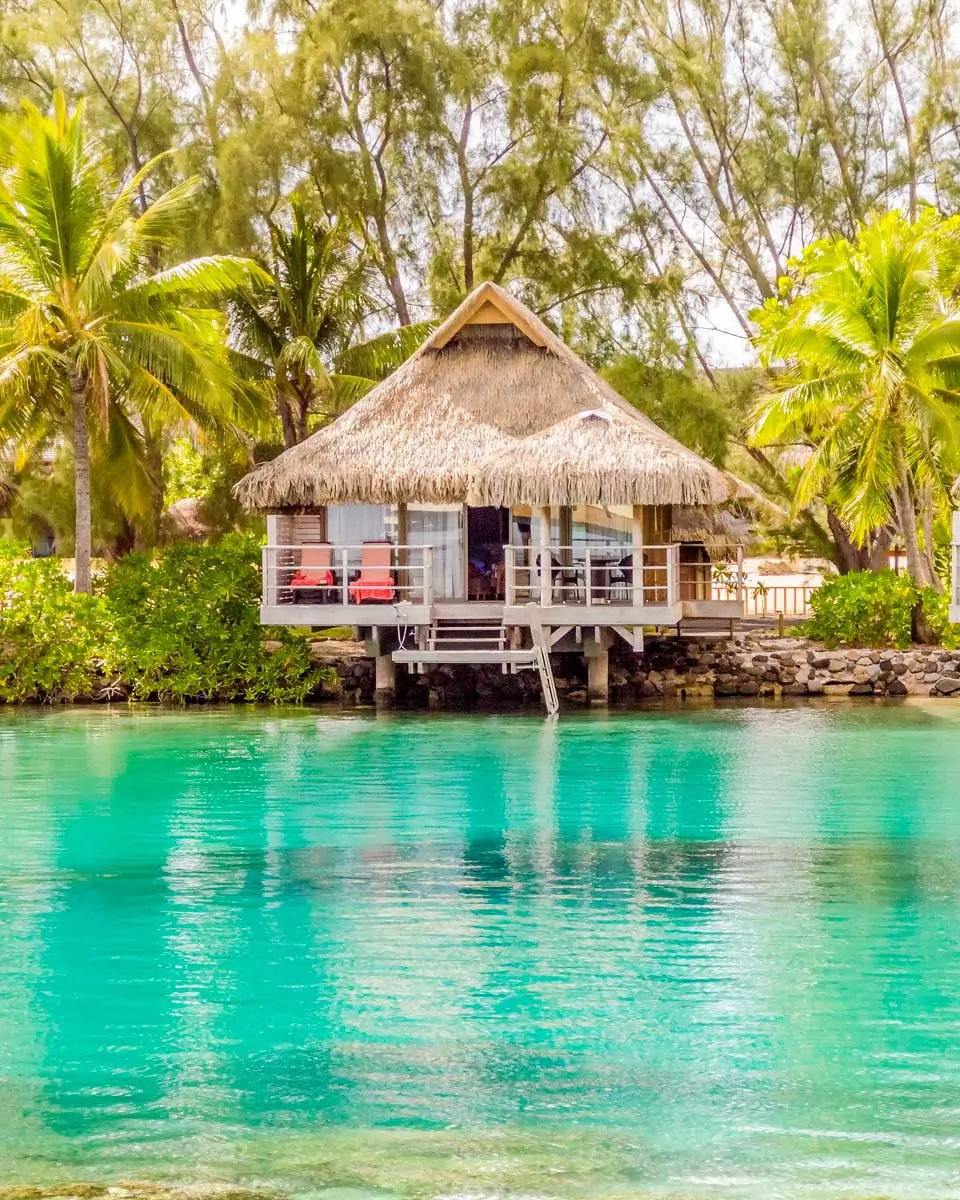 Bungalows seen in Moorea, French Polynesia