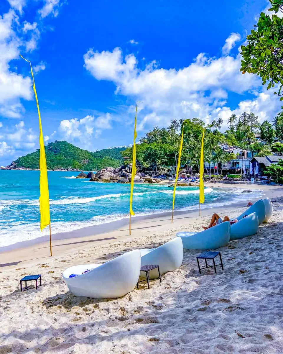 Chairs on the beach of Thong Nai Pan Beach in Koh Phangan, Thailand,